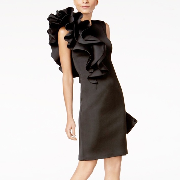 BETSY & ADAM Ruffled Scuba Neoprene Sheath Dress - Picture 1 of 7
